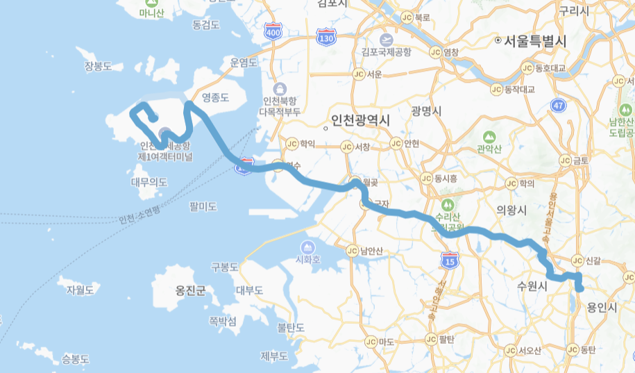 수원-용인-인천-N8877번-버스-노선-지도
