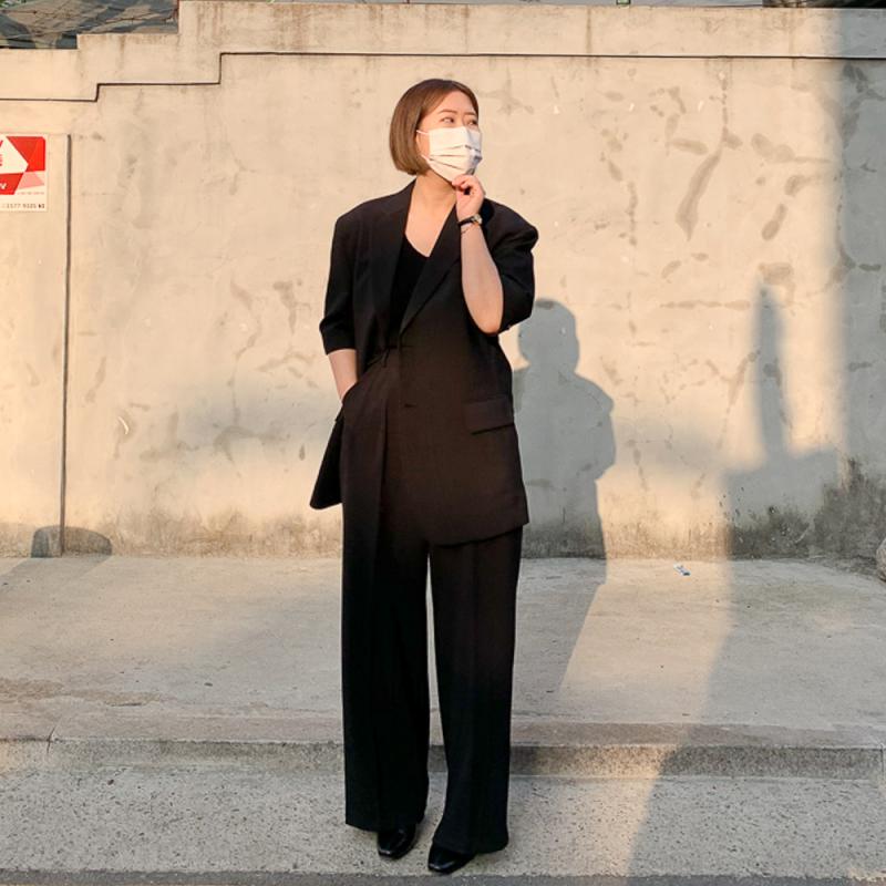 쿨 여름 오버핏 반팔 자켓 ( 블랙 )