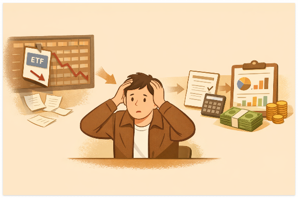 ETF 상장폐지와 현금 분배 흐름을 보여주는 일러스트