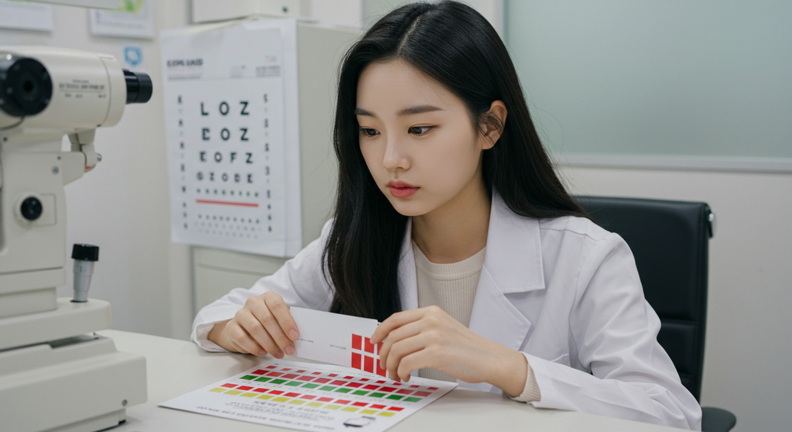 적녹색증 검사받는 여성 이미지