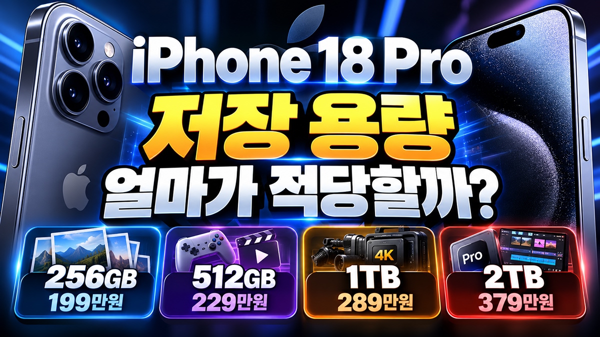 아이폰18pro를 용량별로 보여주는 썸네일.