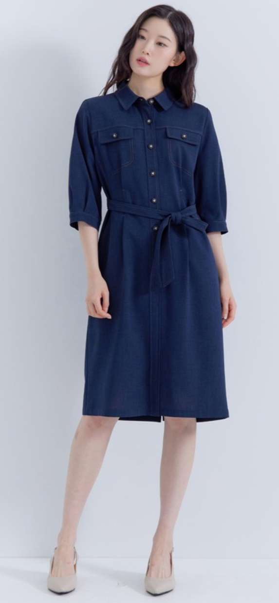 여성 셔츠형 7부소매 원피스