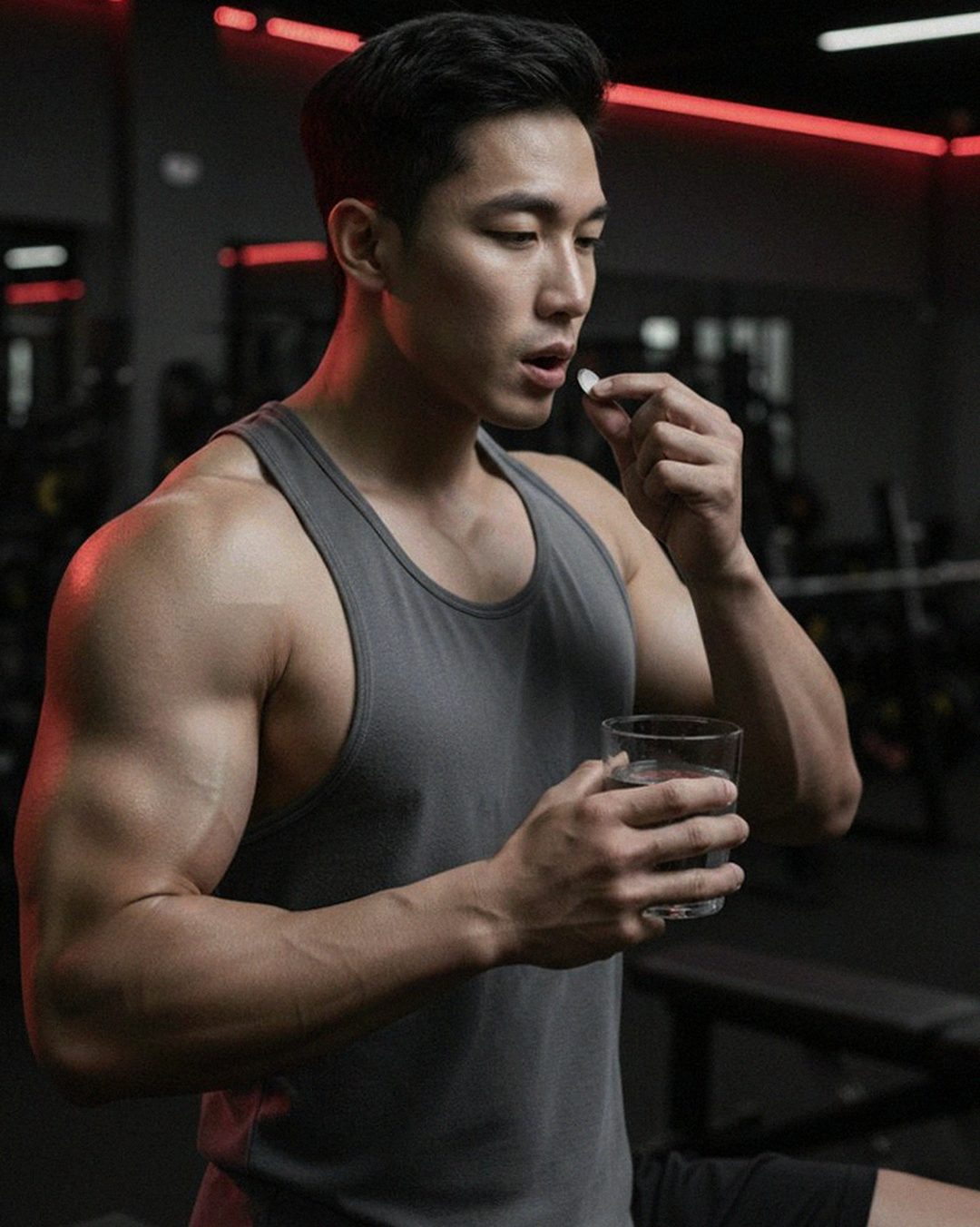 Korean Asian man in late 40s comparing supplement options