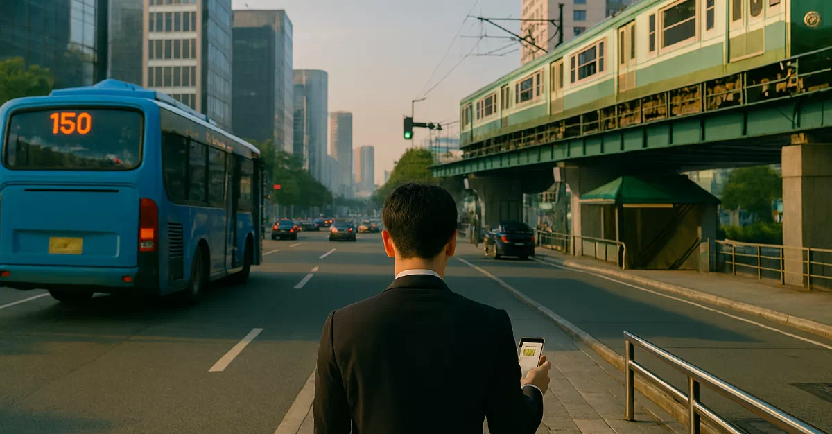K-패스 환급 조회를 확인하는 출퇴근 직장인의 대중교통 이용 모습