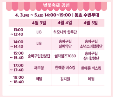 2025 송파구 석촌 호수 벚꽃 축제 안내 출처: 송파구 홈페이지