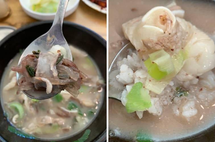 순대에 새우젓갈 올려먹고&#44; 밥말아먹는 모습