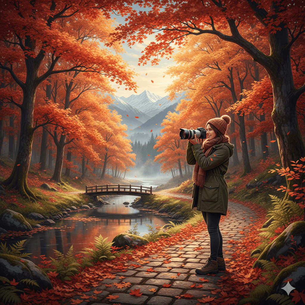 단풍 여행 사진 찍는 모습