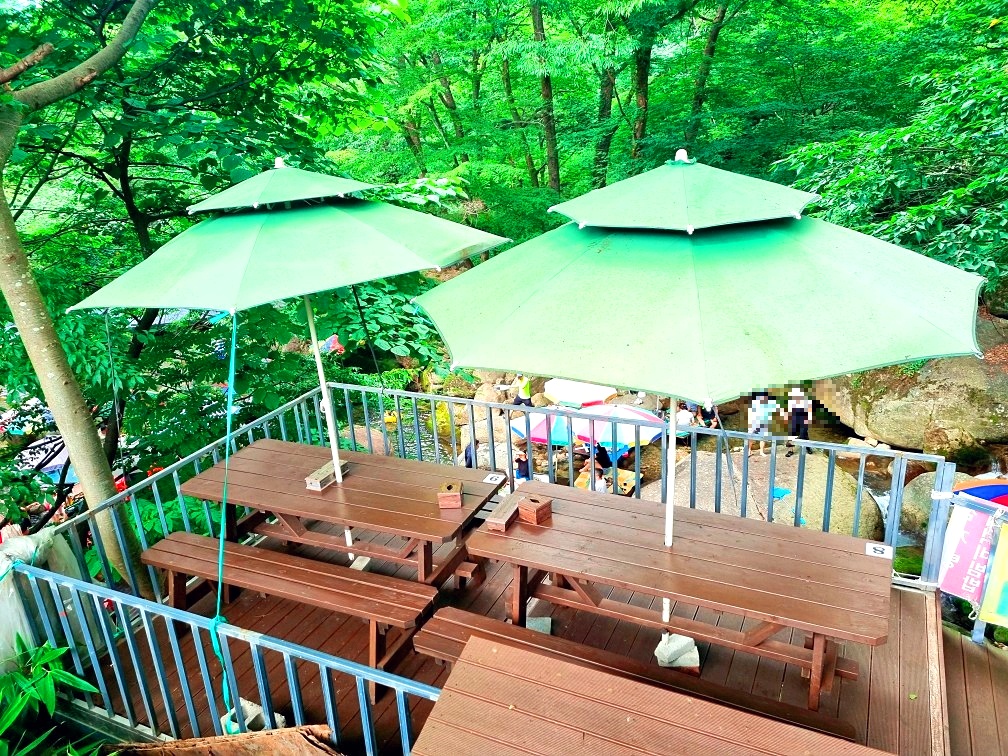 지리산 하동 쌍계사 계곡 신진식당 옆 신흥식당: 계곡 물놀이, 발 담그고 백숙 먹기