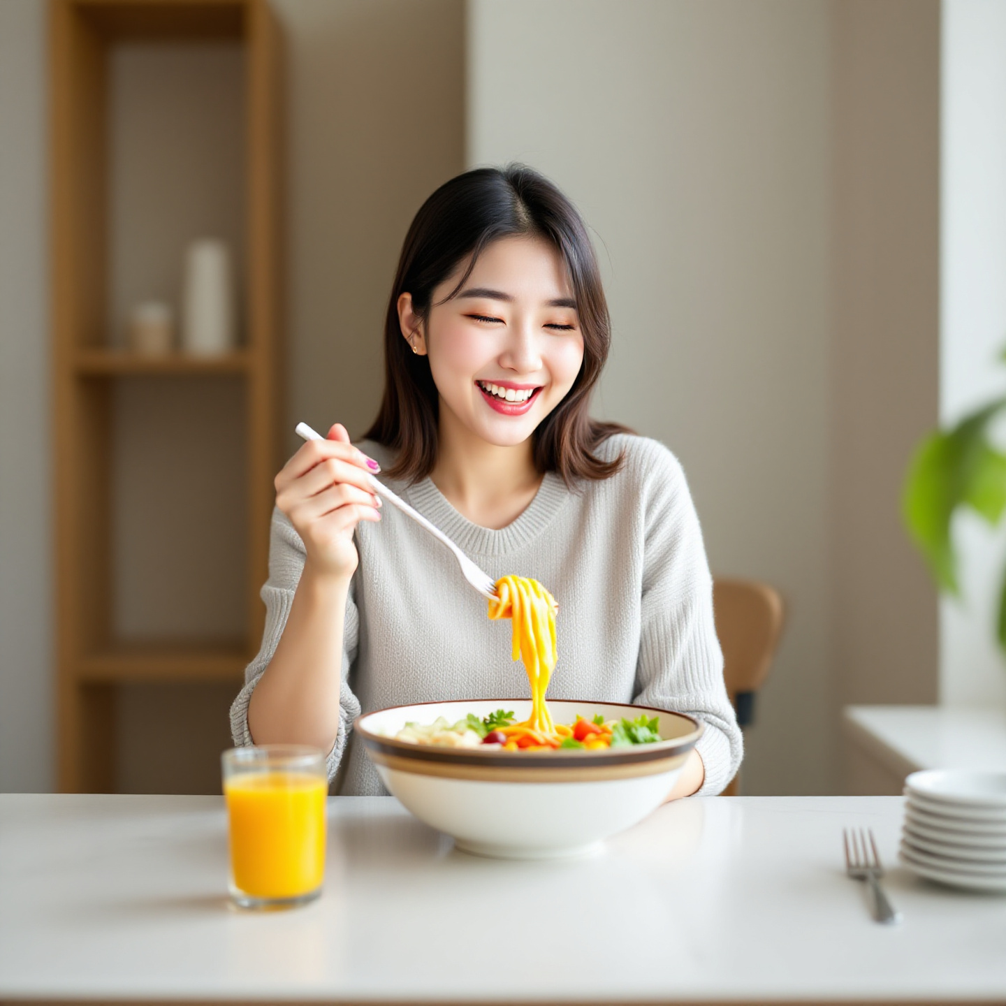 다이어트 식단으로 식사를 하고 있는 여성