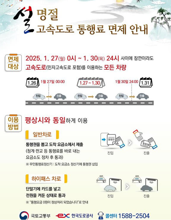 2025 설날 고속도로 통행료 면제 및 교통정보 완벽 정리