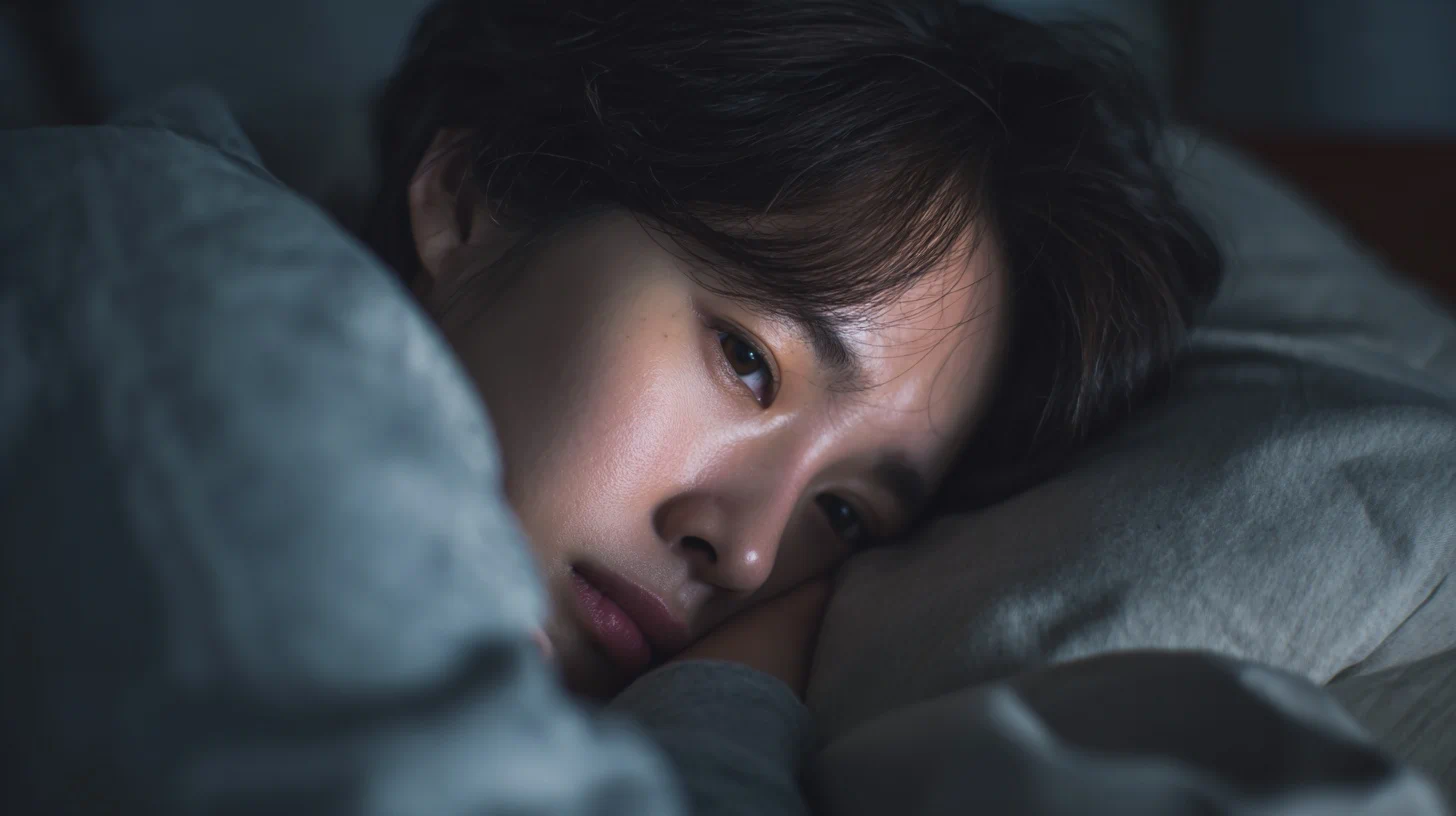 밤에 피부 가려움으로 잠 못 이루는 사람 이미지