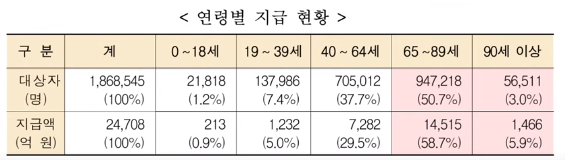 연령별 지급 현황