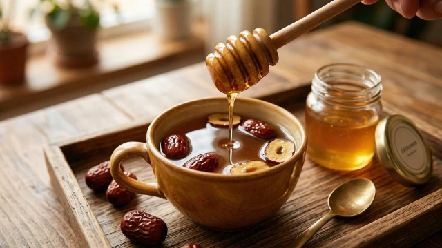 식힌 대추차에 꿀 한 스푼 넣어 완성