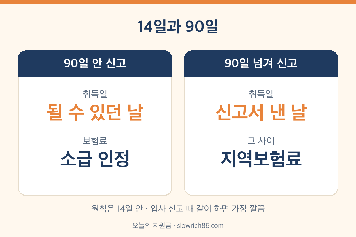 건강보험 피부양자 신고기간 14일 90일 소급 인정 비교