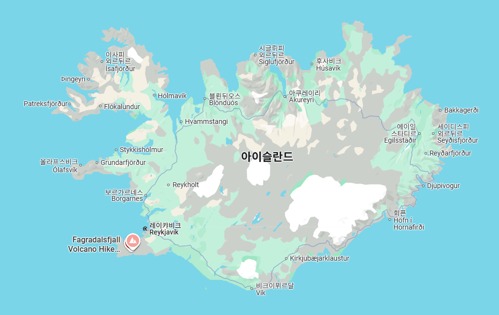 파그라달스피야틀 화산의 위치를 알 수 있는 지도