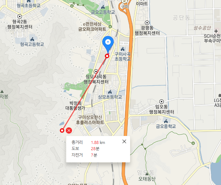 사곡역-상모e편한세상 거리