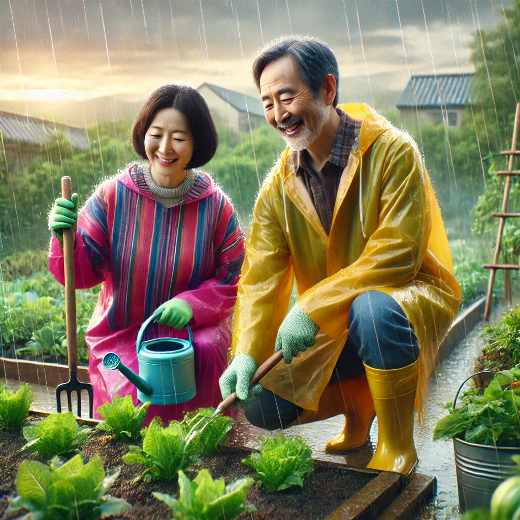 비오는-봄날-텃밭-가꾸는-부부
