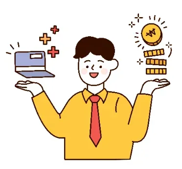 저축을 하며, 만족해하는 청년
