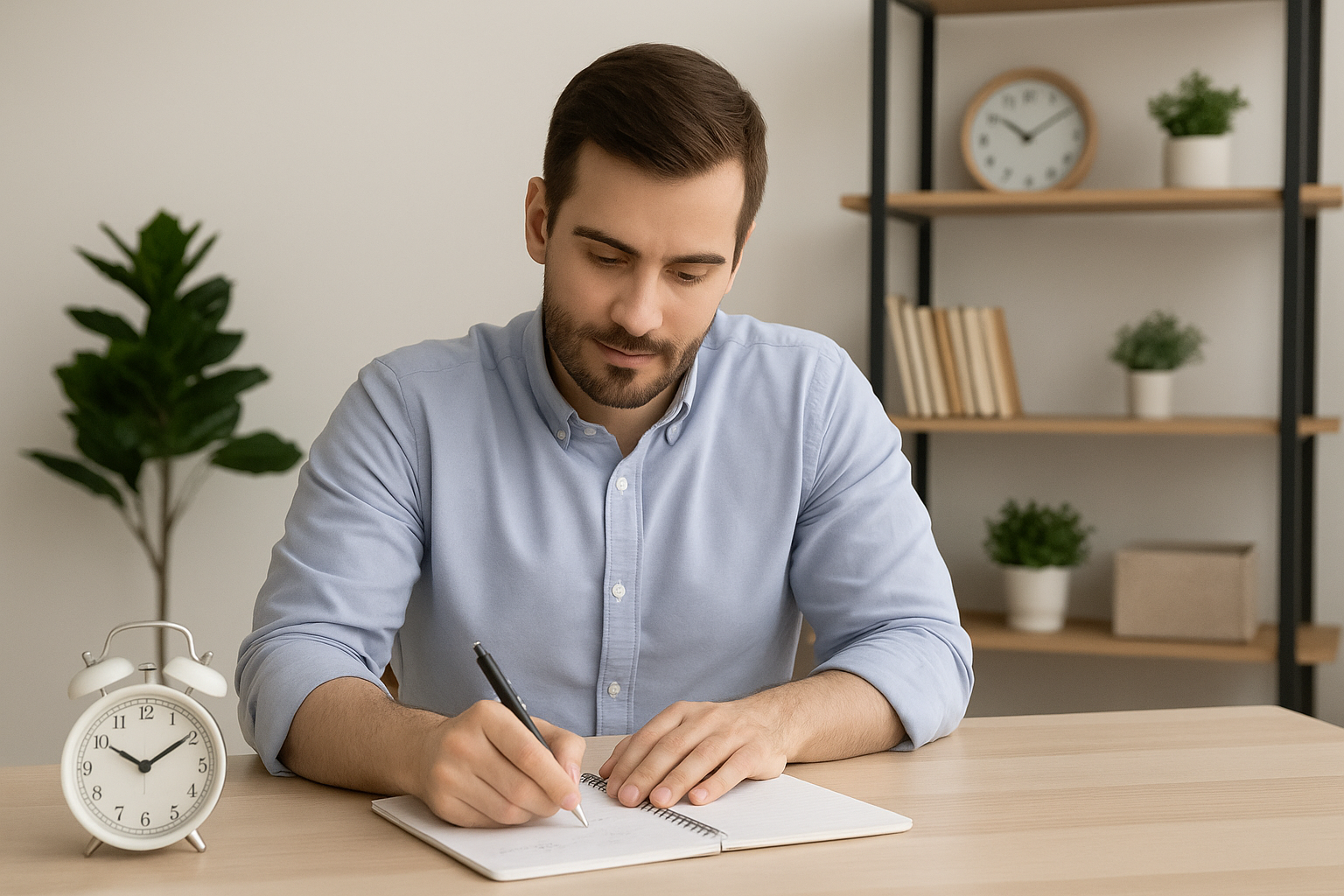 미니멀한 공간에서 집중하는 남자
