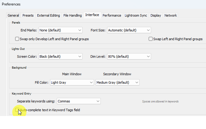 [Auto-complete text in Keyword Tags Field] 해제 후