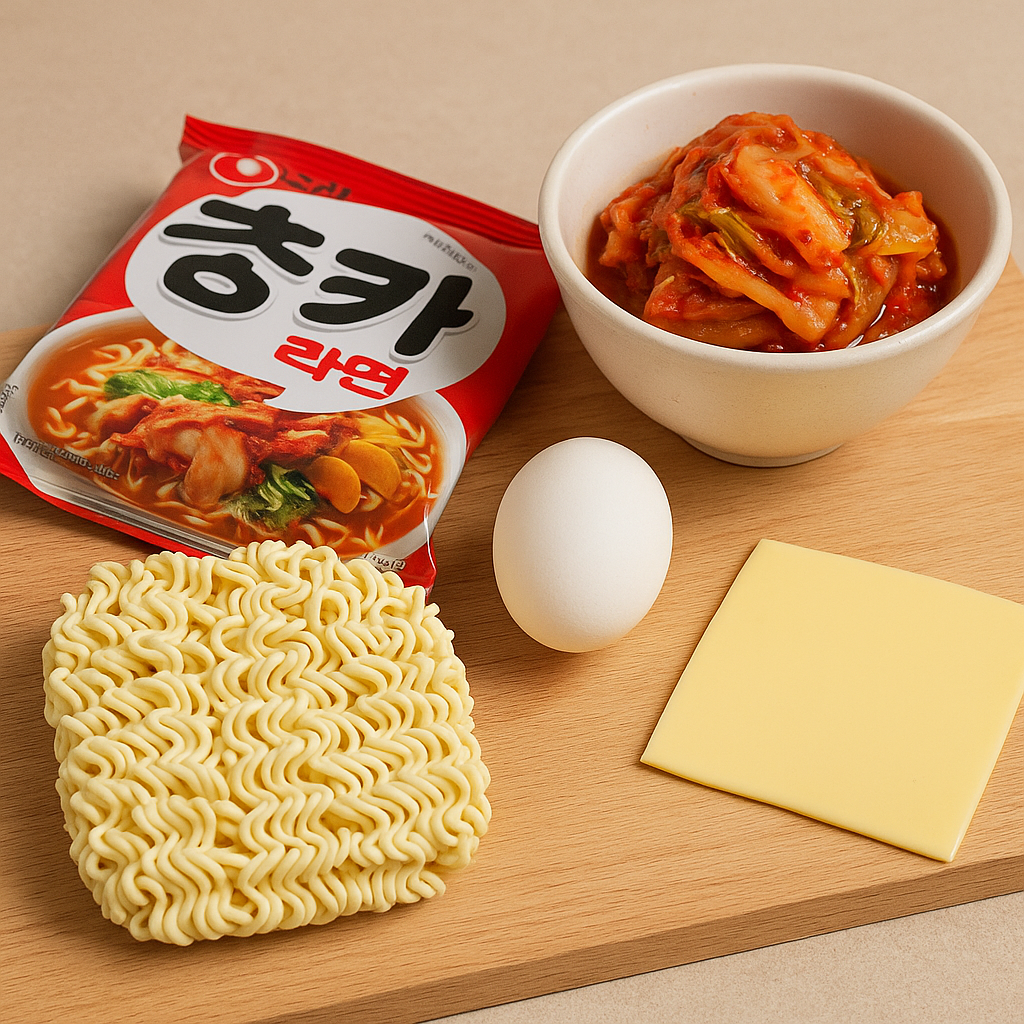 해장엔 치즈김치라면 재료