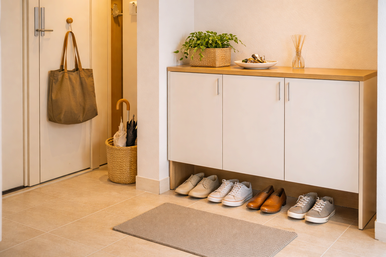 신발이 정리된 깨끗한 아파트 현관 풍수 인테리어