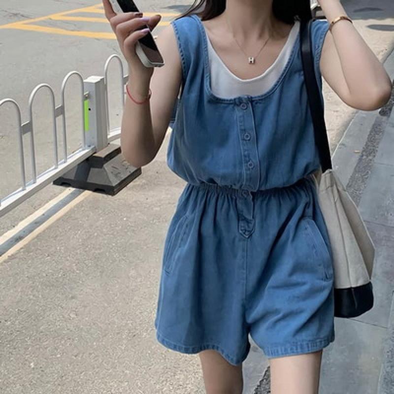 여성 여름 민소매 밴딩 점프수트 원피스