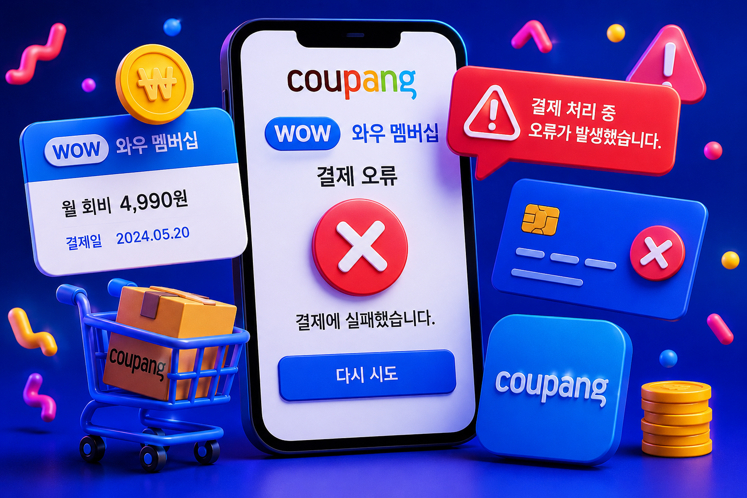 쿠팡 와우멤버십 결제 오류 해결방법 총정리 자동결제 실패 문자 결제수단 변경 안됨