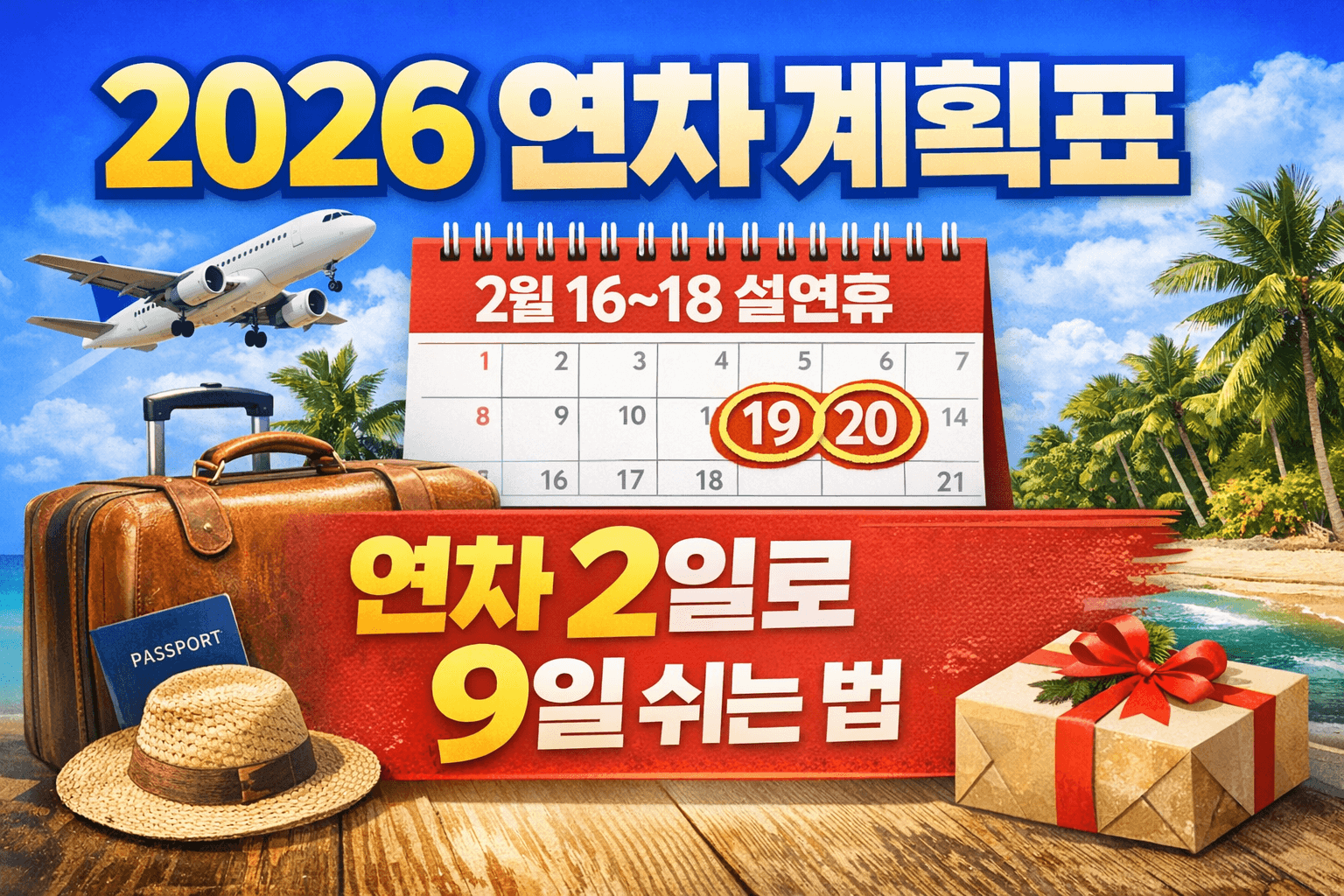 2026년 연차 계획표와 황금연휴 조합(설 연휴 9일, 5월 5일 연휴, 7월 제헌절 연차 전략)