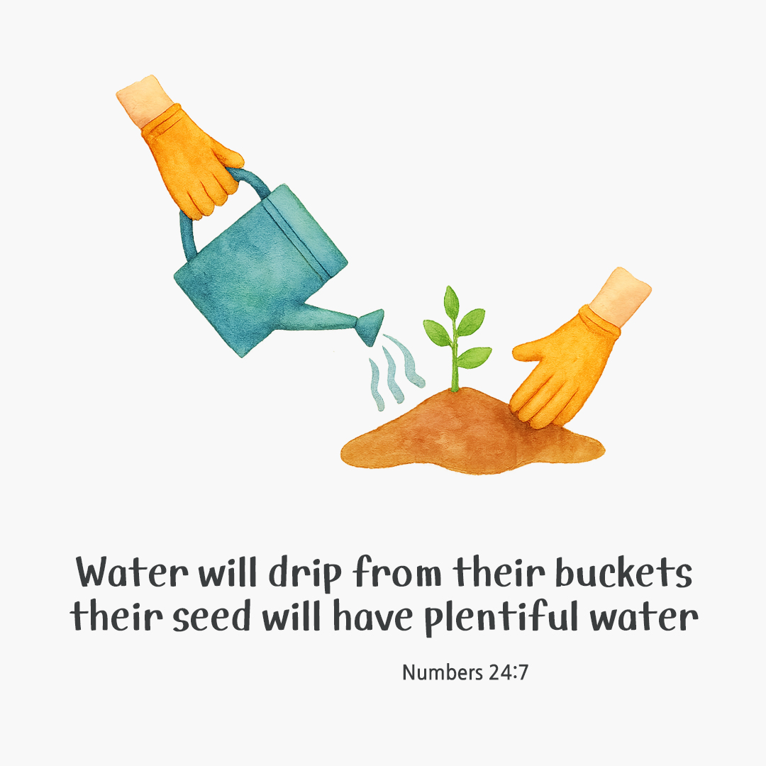 Water will drip from their buckets, their seed will have plentiful water. (Numbers 24:7) by pieonane Daily Bible quote image