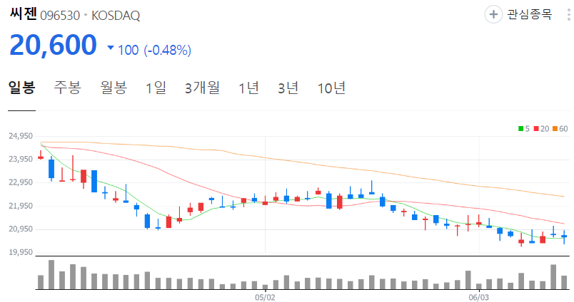 씨젠-주가-일봉