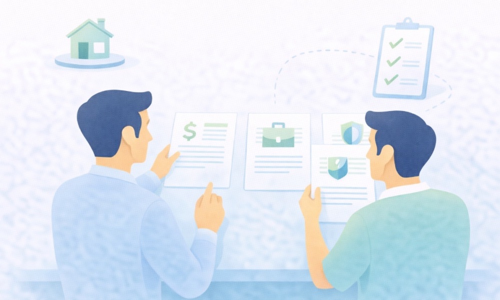 주택담보대출 심사서류와 소득증빙 확인 과정을 설명하는 이미지