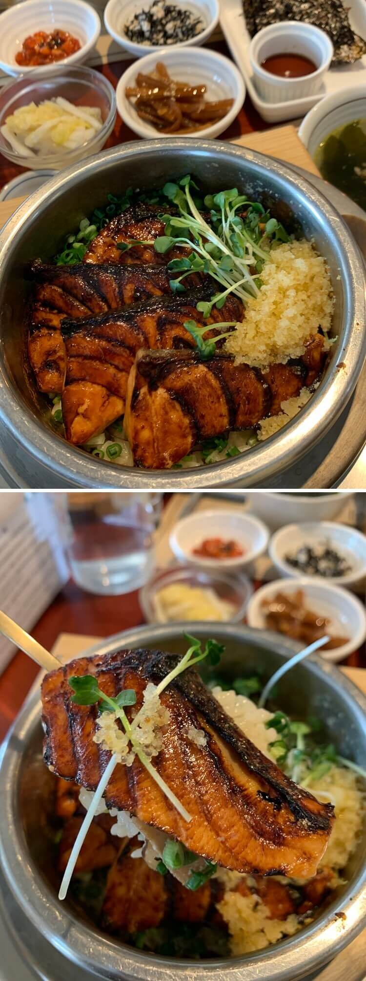 연어솥밥 근접사진