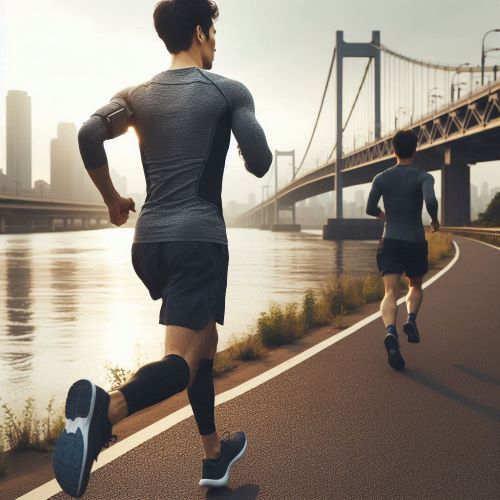 강변을 운동복 차림으로 달리는 남자