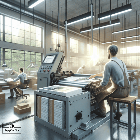 인쇄기 앞에 앉아있는 사람