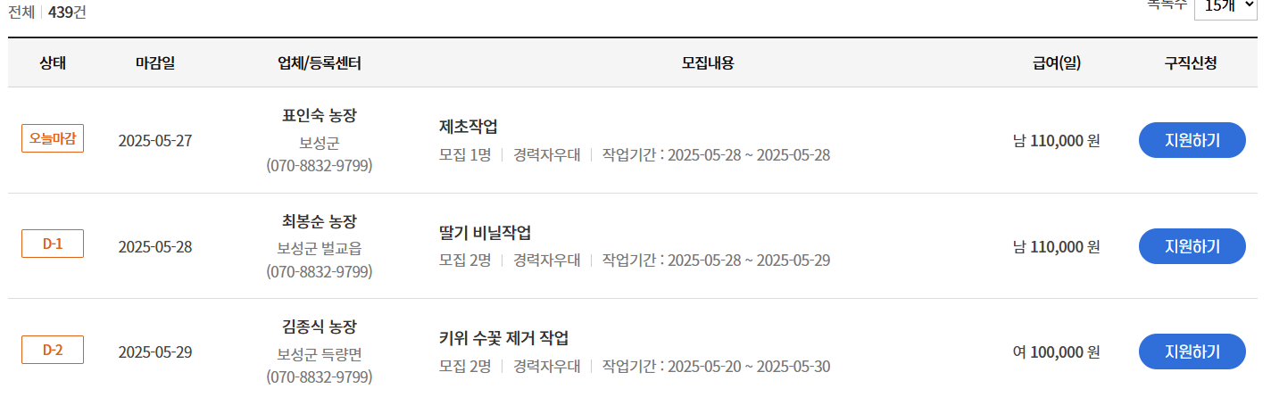 전라남도 해남군 진도군 강진군 보성군 농촌일자리플러스 일자리 구인정보