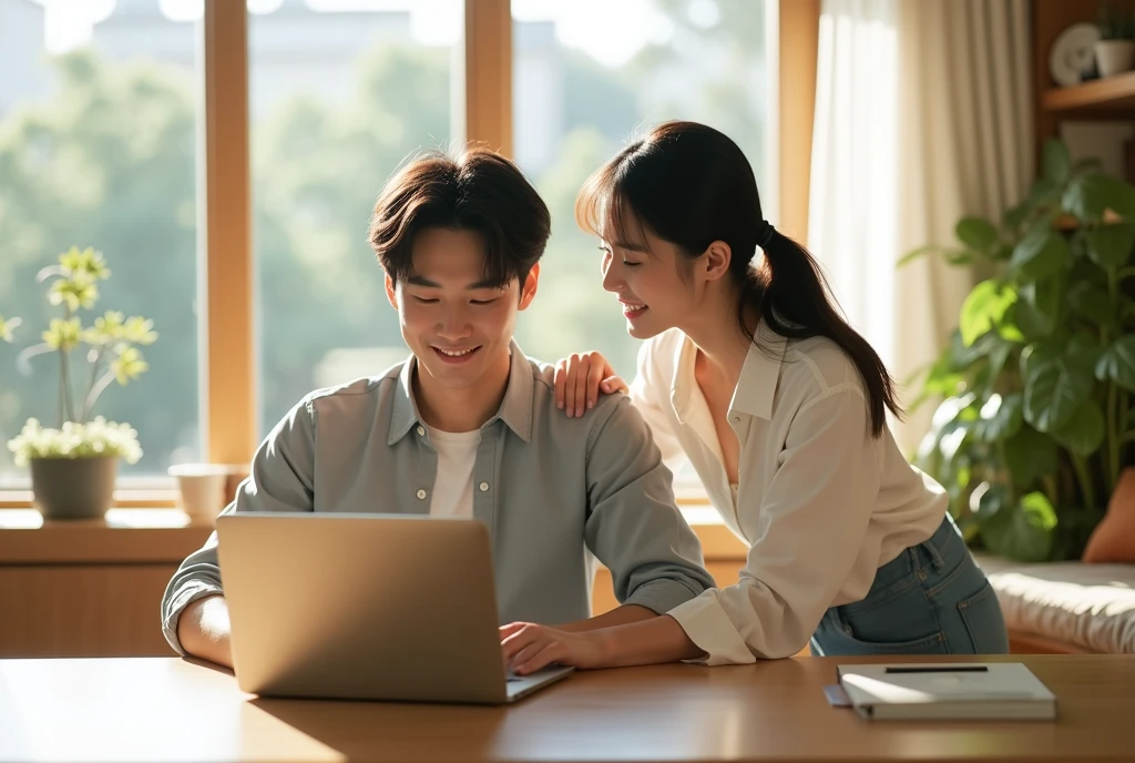 PC로 주식 정보 확인 중인 부부