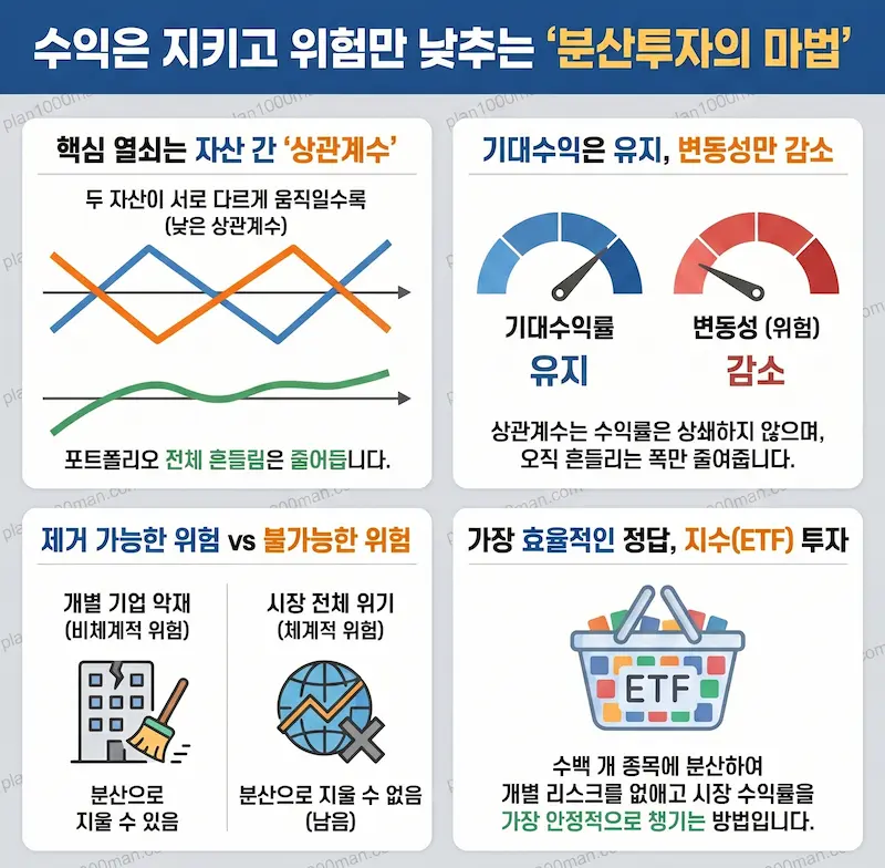 분산투자의 효과 수학적 분석 인포그래픽