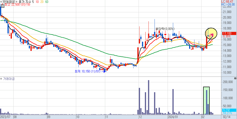 한농화성 일봉 차트