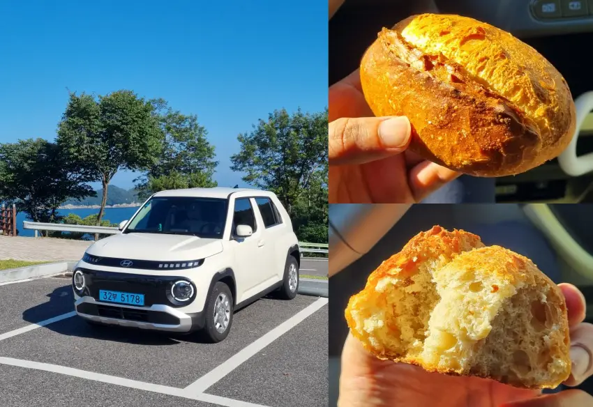 물미 해안 전망대에 차를 세우고 브뢰첸을 맛봤습니다.