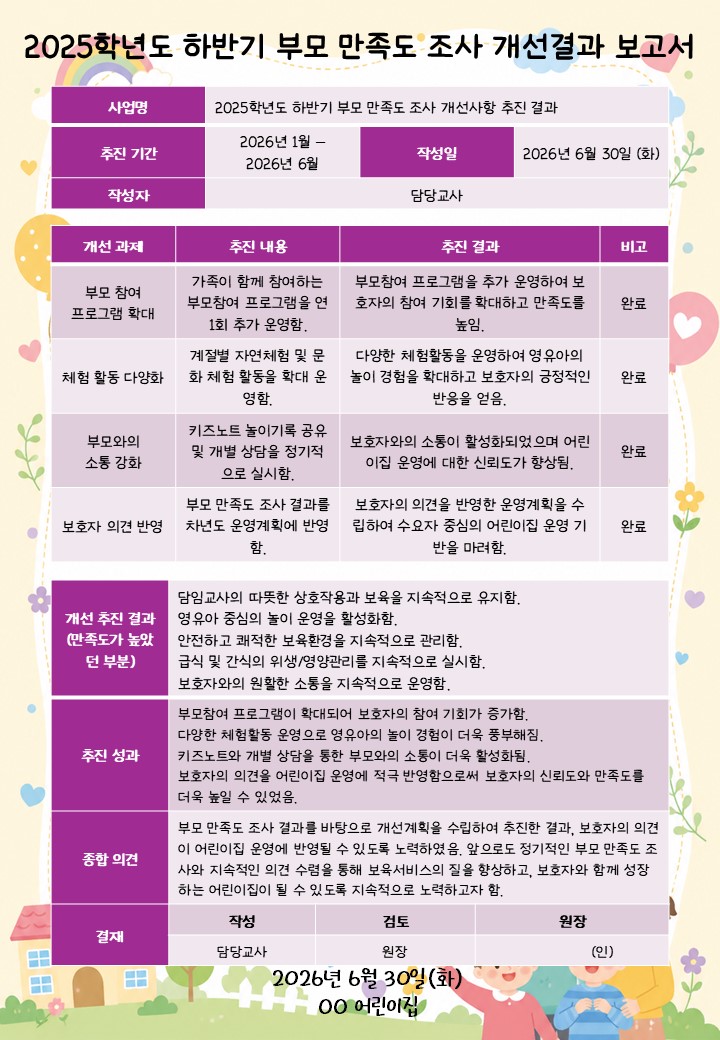 개선결과 보고서 양식 예시 이미지