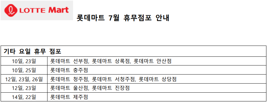 롯데마트 7월 휴무일