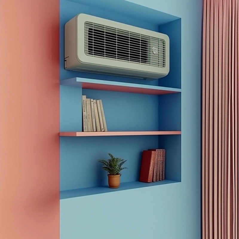작은 도시 아파트 공간에 완벽하게 맞는 컴팩트한 에어컨 디자인이 세련된 건축 스타일로 연출됩니다.