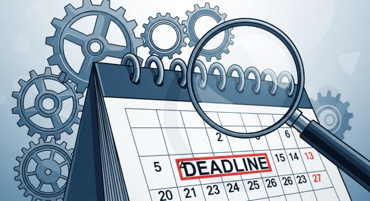 베트남 외부감사 보고서 제출 기한을 나타내는 달력과 시계 이미지