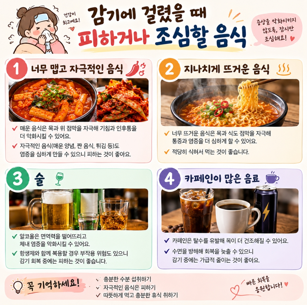 감기에 걸렸을 때 피하거나 조심해야할 음식