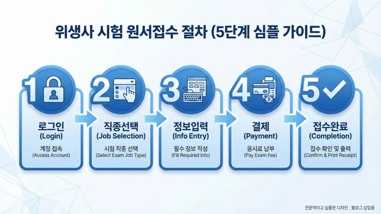 위생사 시험 원서접수 절차를 단계별로 보여주는 이미지