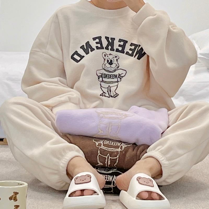 여성 트레이닝세트 빅사이즈 곰돌이 후리스 여자 츄리닝세트 조거팬츠세트