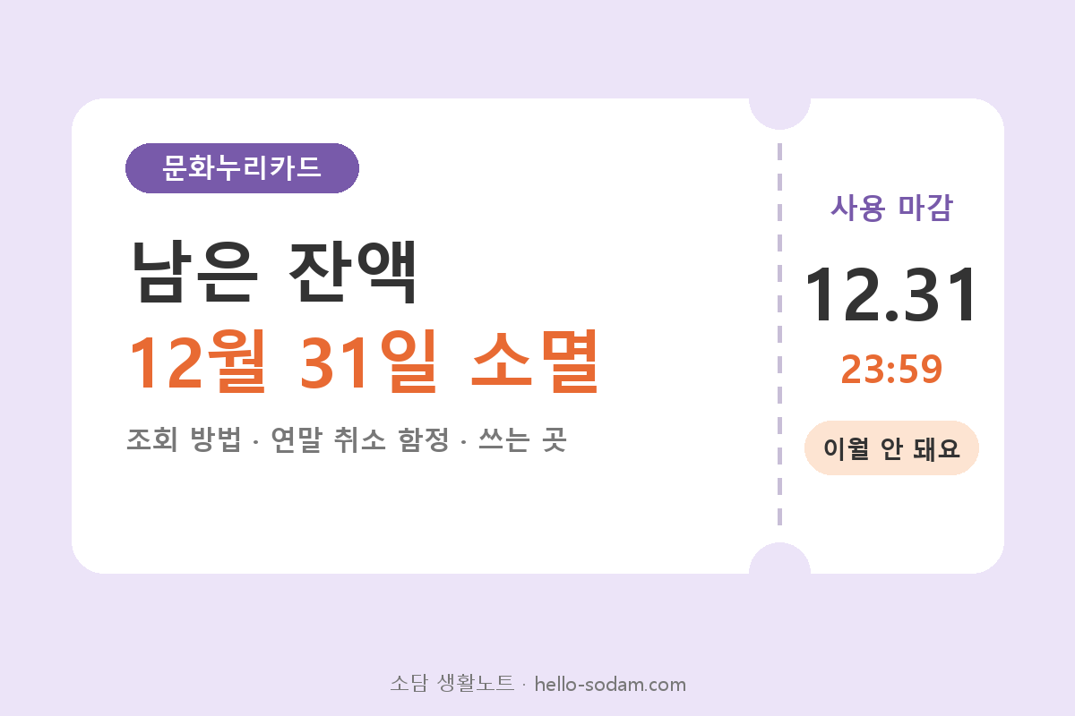 문화누리카드 남은 잔액 12월 31일 23시 59분 소멸 이월 안 됨 대표 이미지
