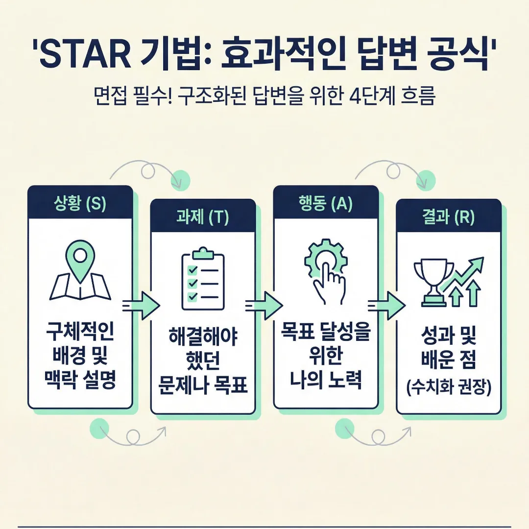 사회복지사 면접 질문에 답변할 때 STAR 구조로 실습 경험을 정리하는 방법을 보여주는 이미지