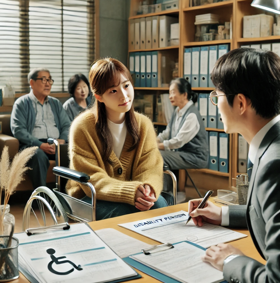 장애연금을 신청하기 위해 정부 직원과 상담